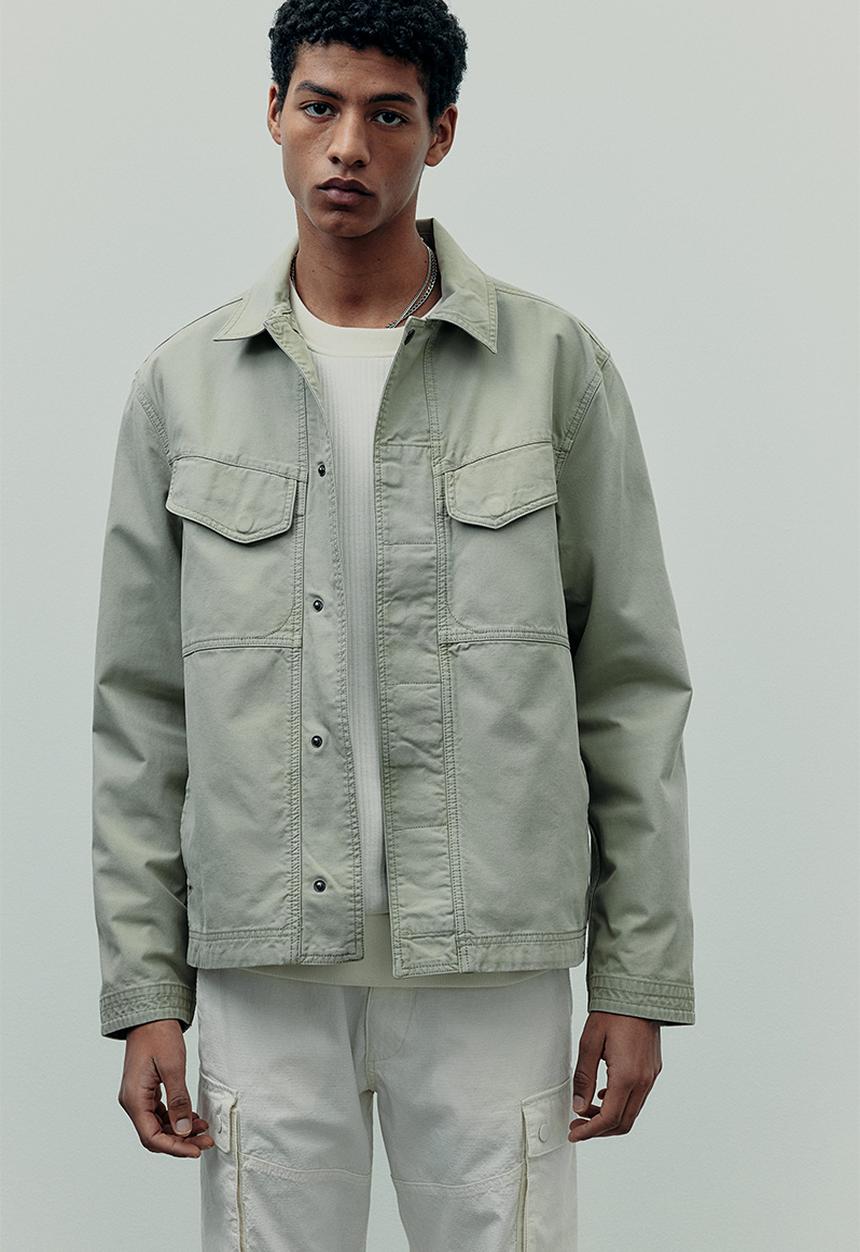 H&M - Regular fit canvas overshirt - pistachio green 
