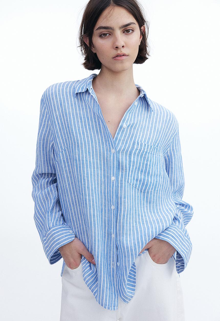 H&M - Linen shirt - blue striped