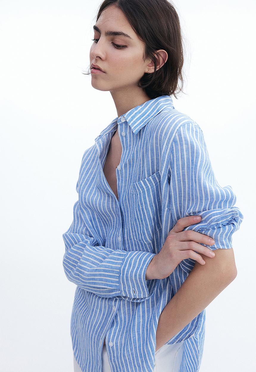 H&M - Linen shirt - blue striped