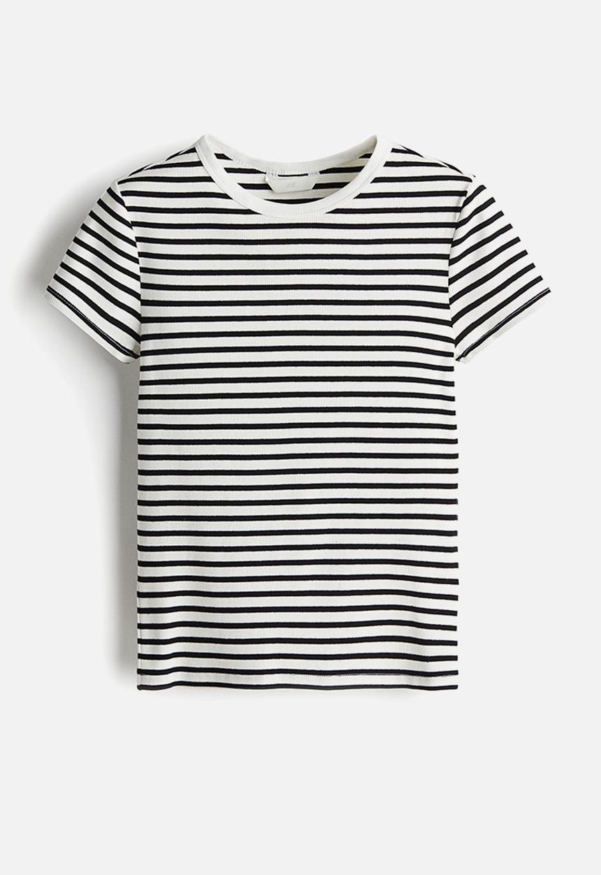 H&M - Ribbed t-shirt - white & black striped