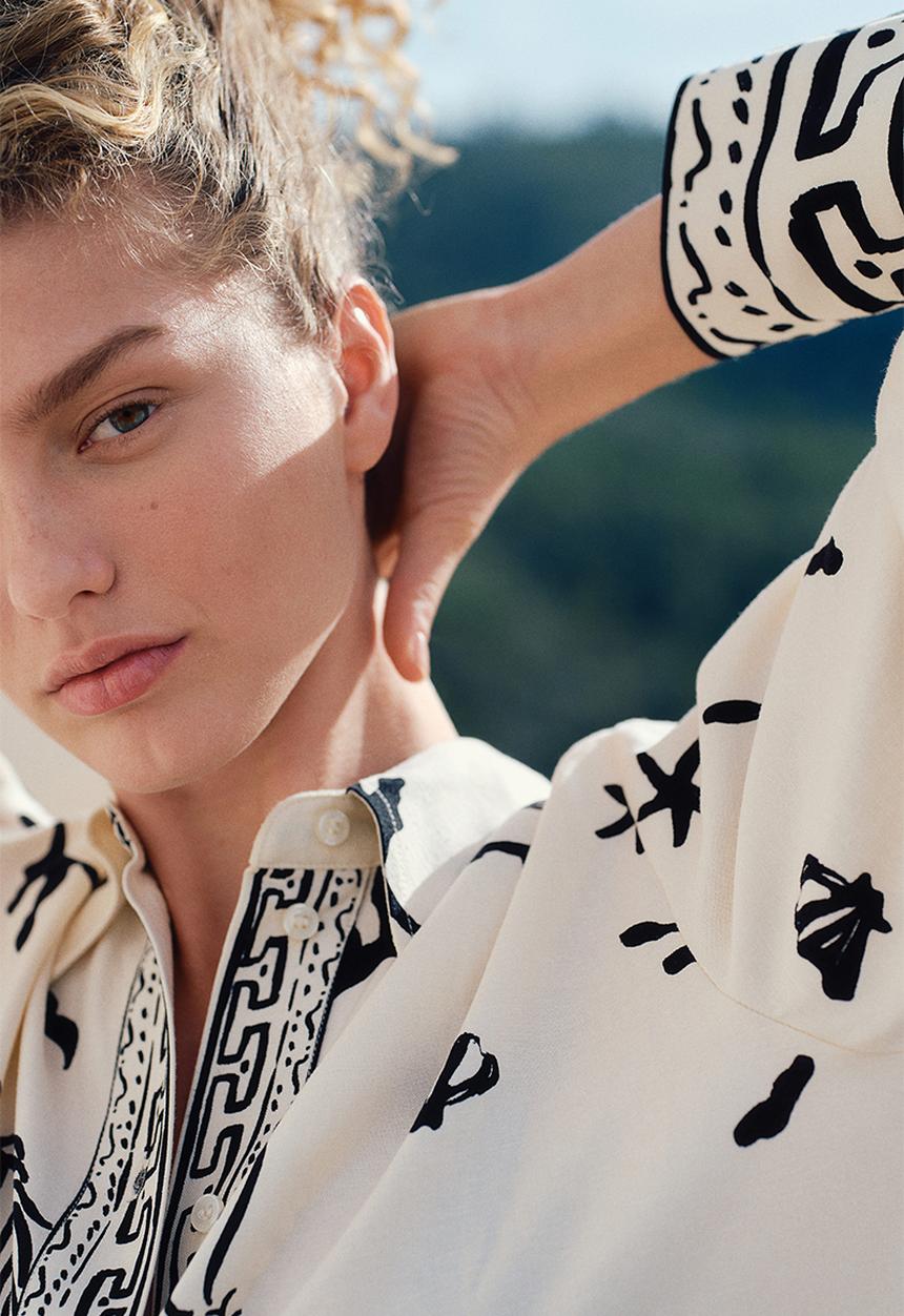 H&M - Linen-blend shirt - cream patterned