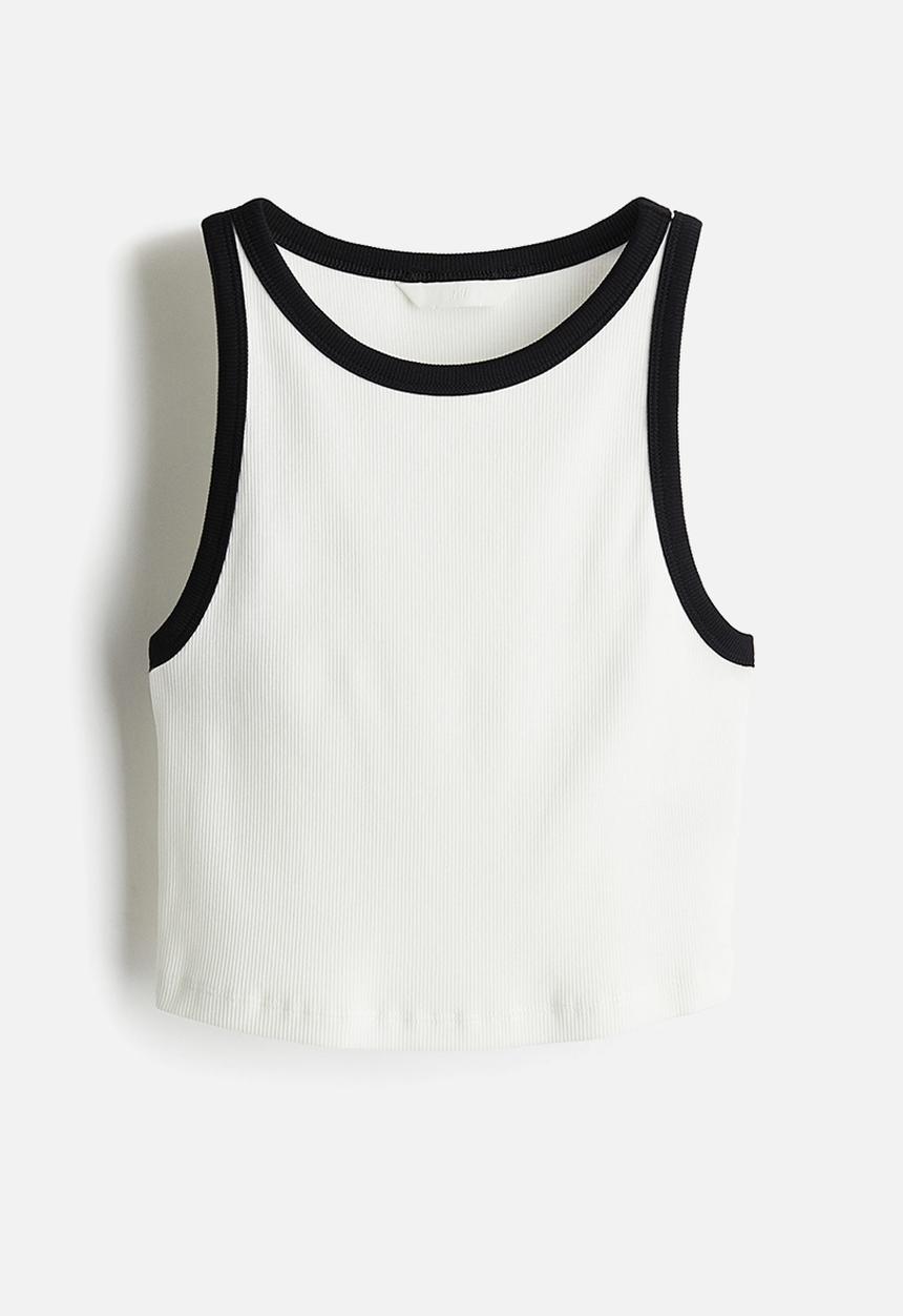 H&M - Cropped ribbed vest top - white