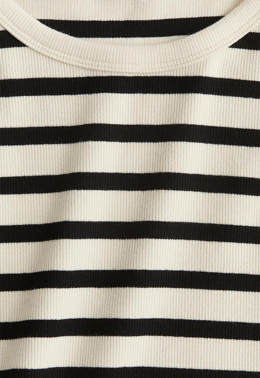 H&M - Cropped ribbed vest top - cream & black striped 