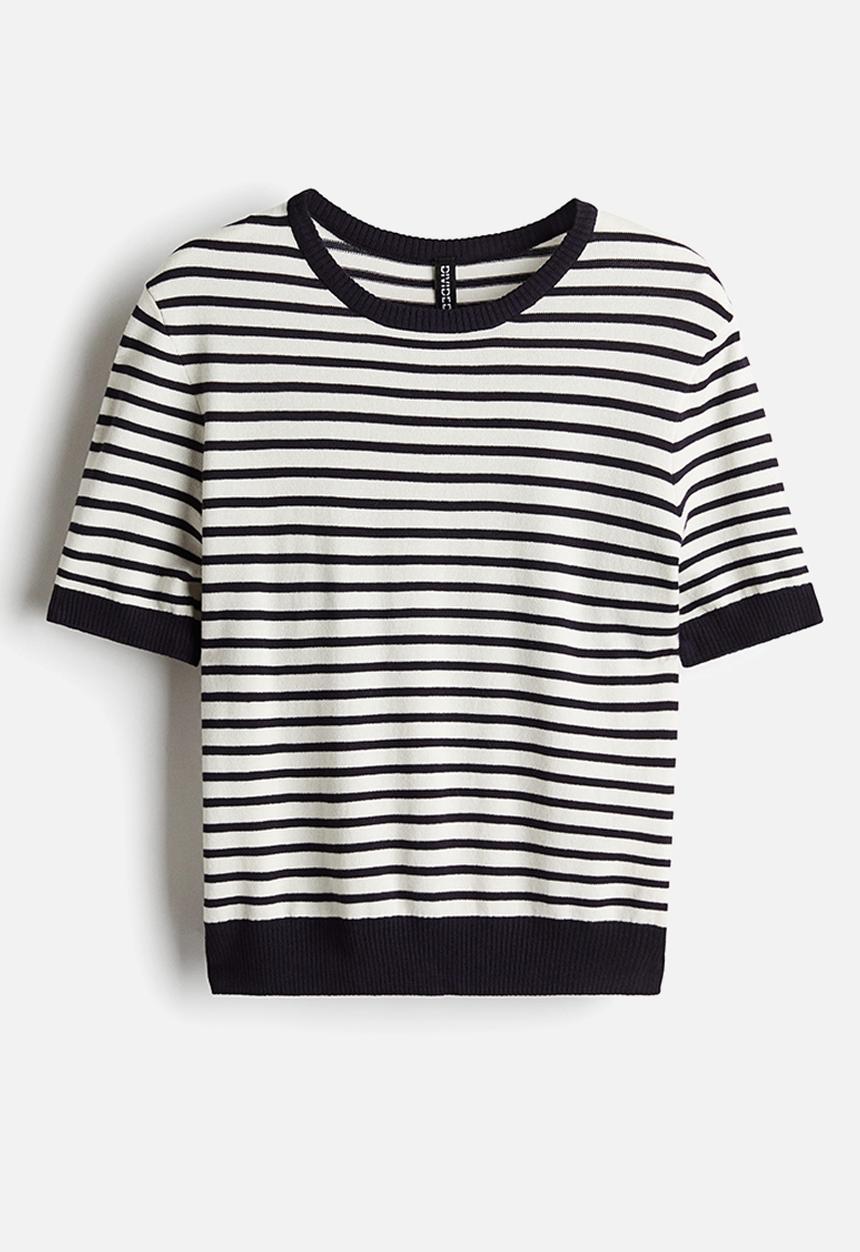 H&M - Fine-knit t-shirt - white & black