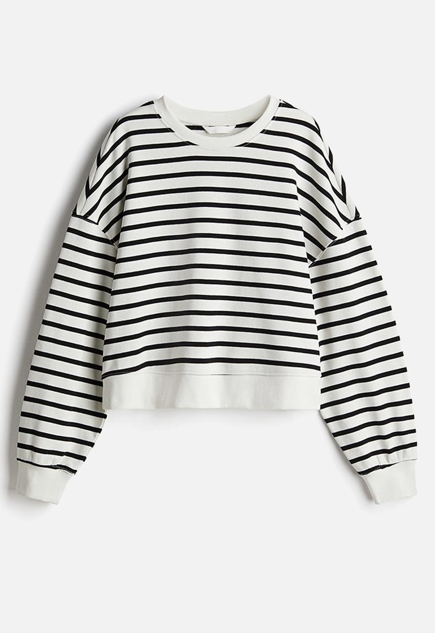 H&M - Dropped-shoulder sweatshirt - white striped