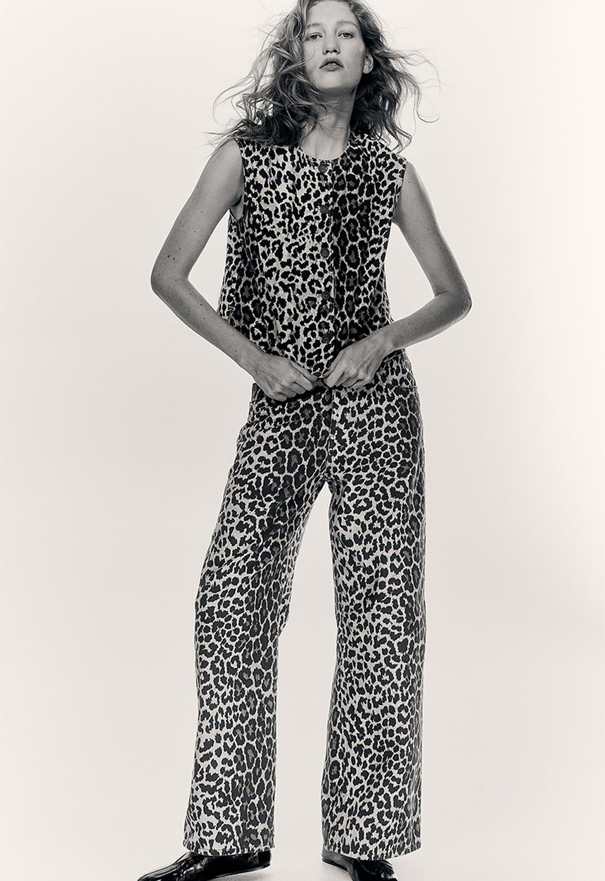 H&M - Wide jeans - light beige leopard-print
