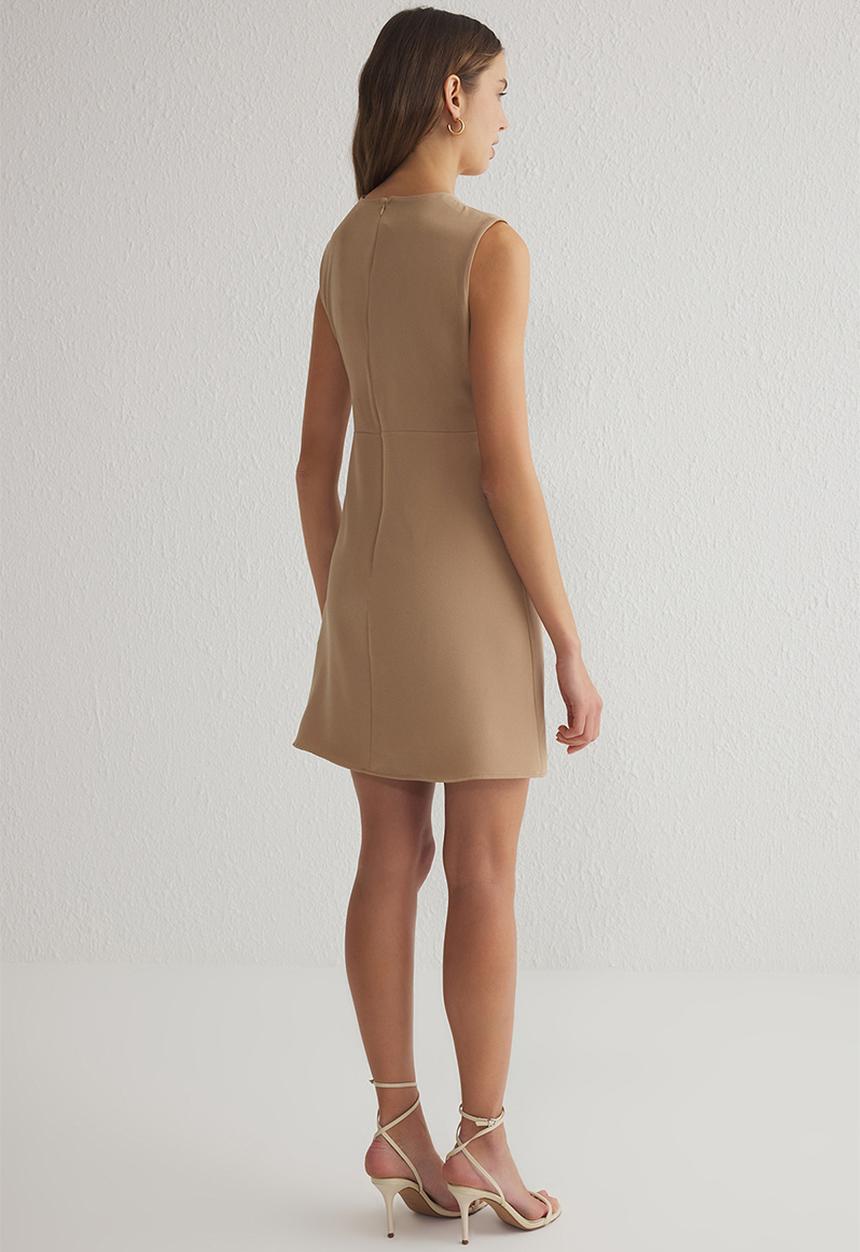 Trendyol - A-Line Mini Woven Dress - Beige