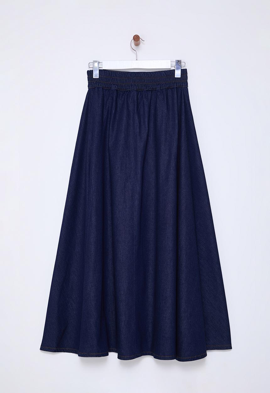 Trendyol - Blue flounce elastic waist maxi denim skirt  - dark blue