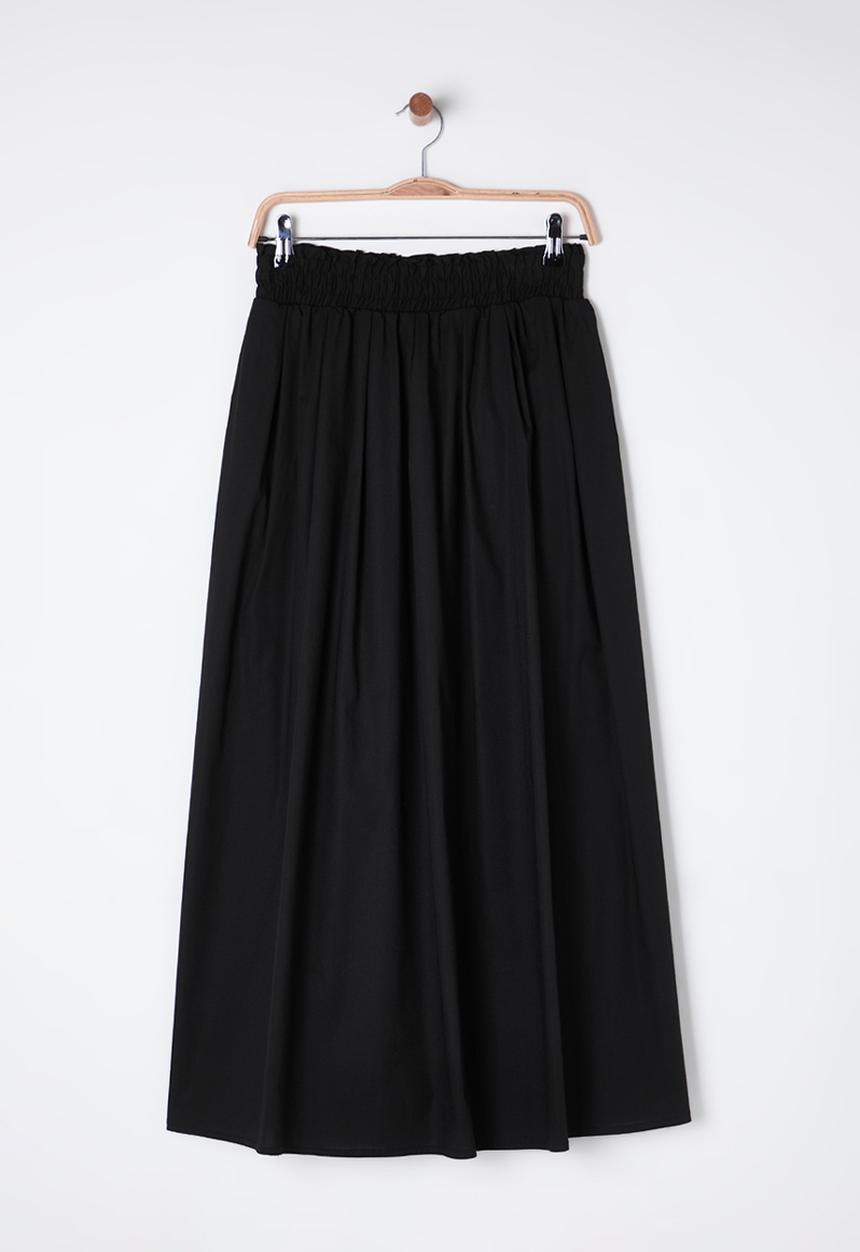 Trendyol - Flared midi elastic waist woven skirt  - black