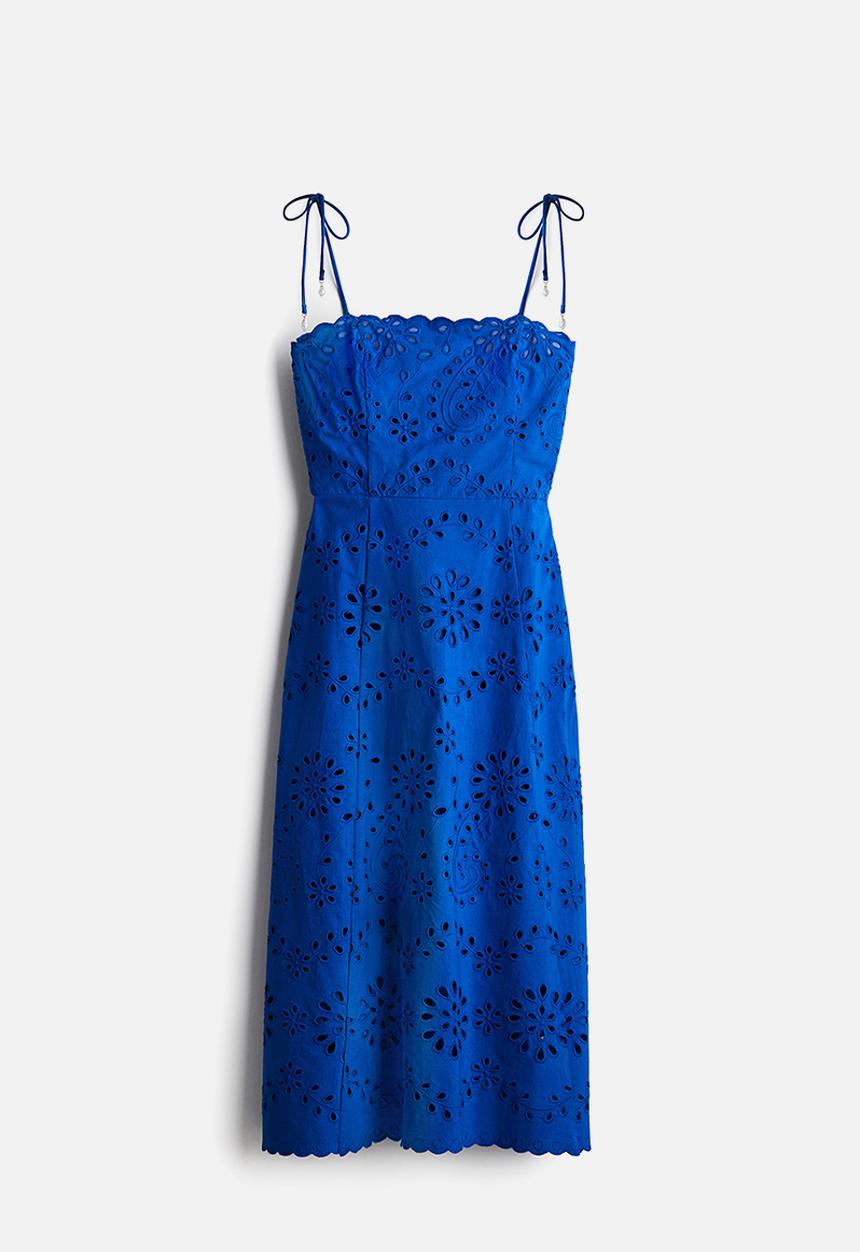 H&M - Tie-strap broderie anglaise dress - bright blue