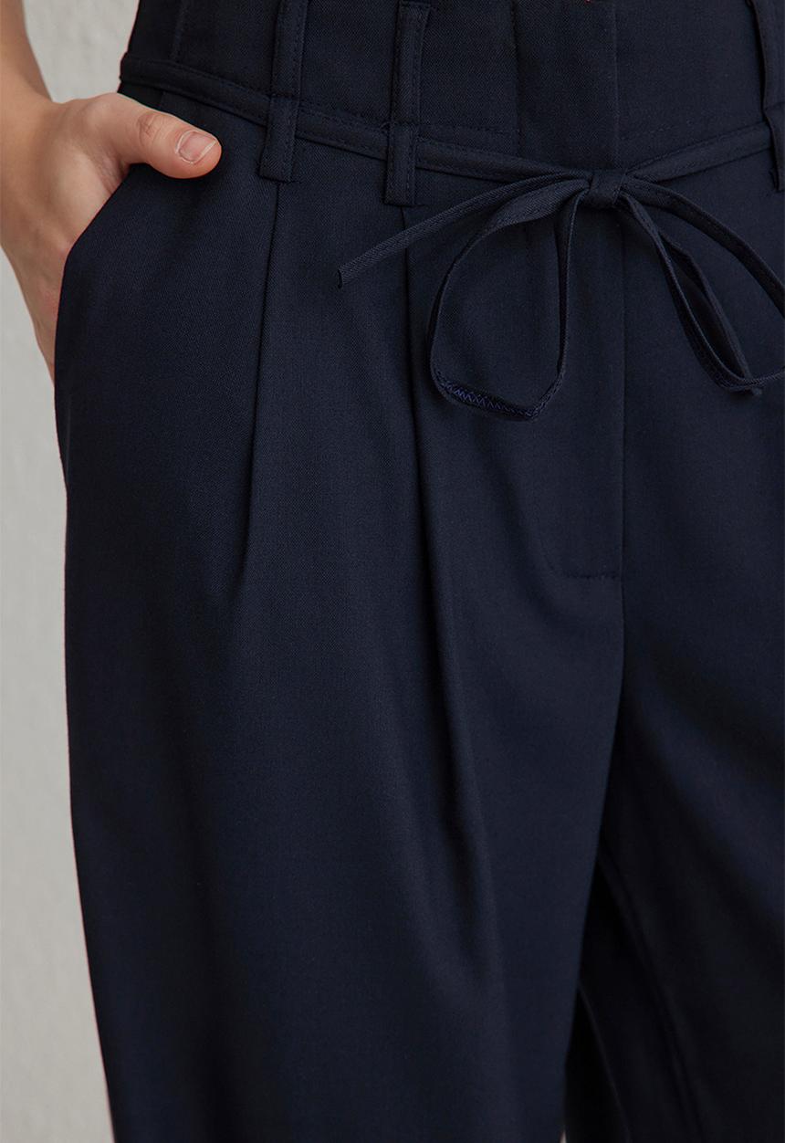 Trendyol - Blue belted wide leg woven trousers  - navy blue