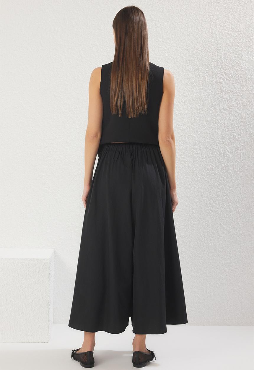 Trendyol - Matte texture wide leg  waist trousers  - black
