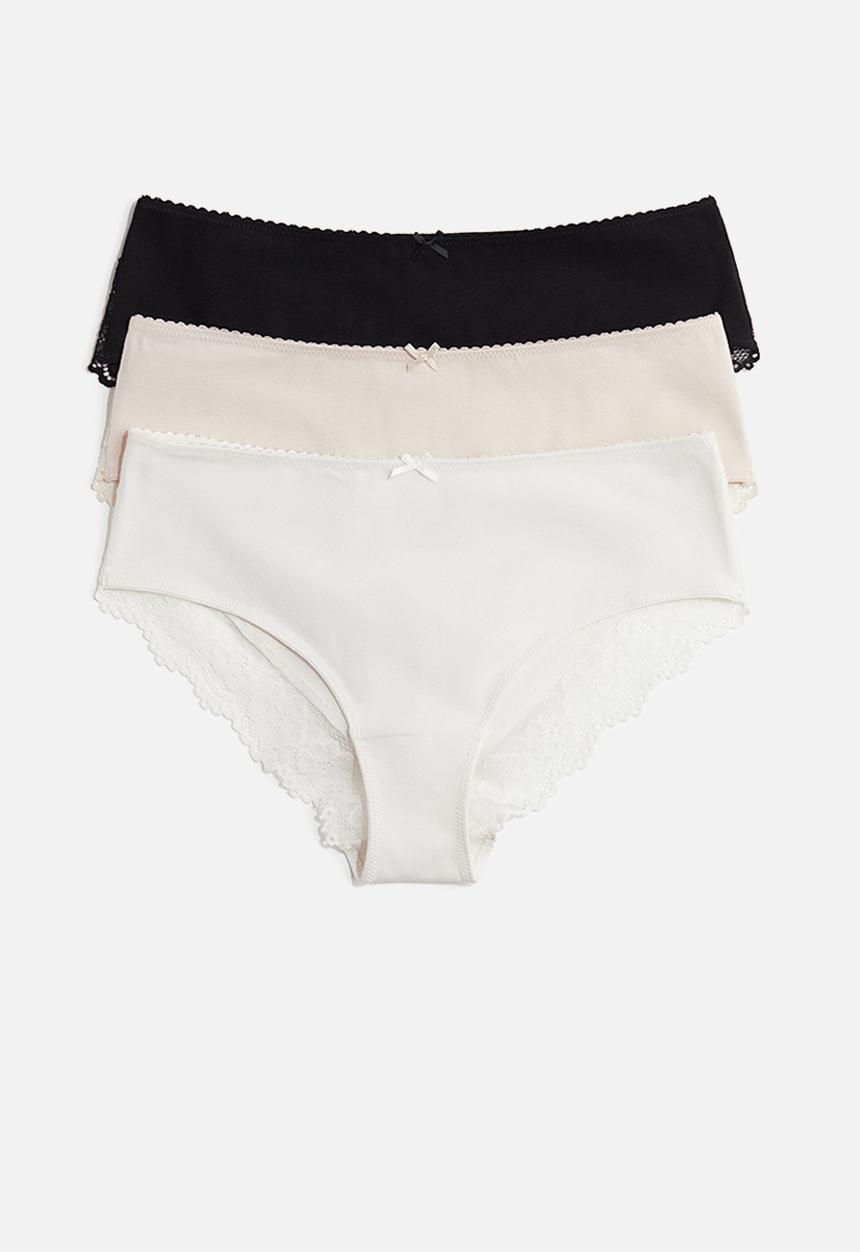 H&M - 3-pack cotton and lace hipster briefs -  white & light beige