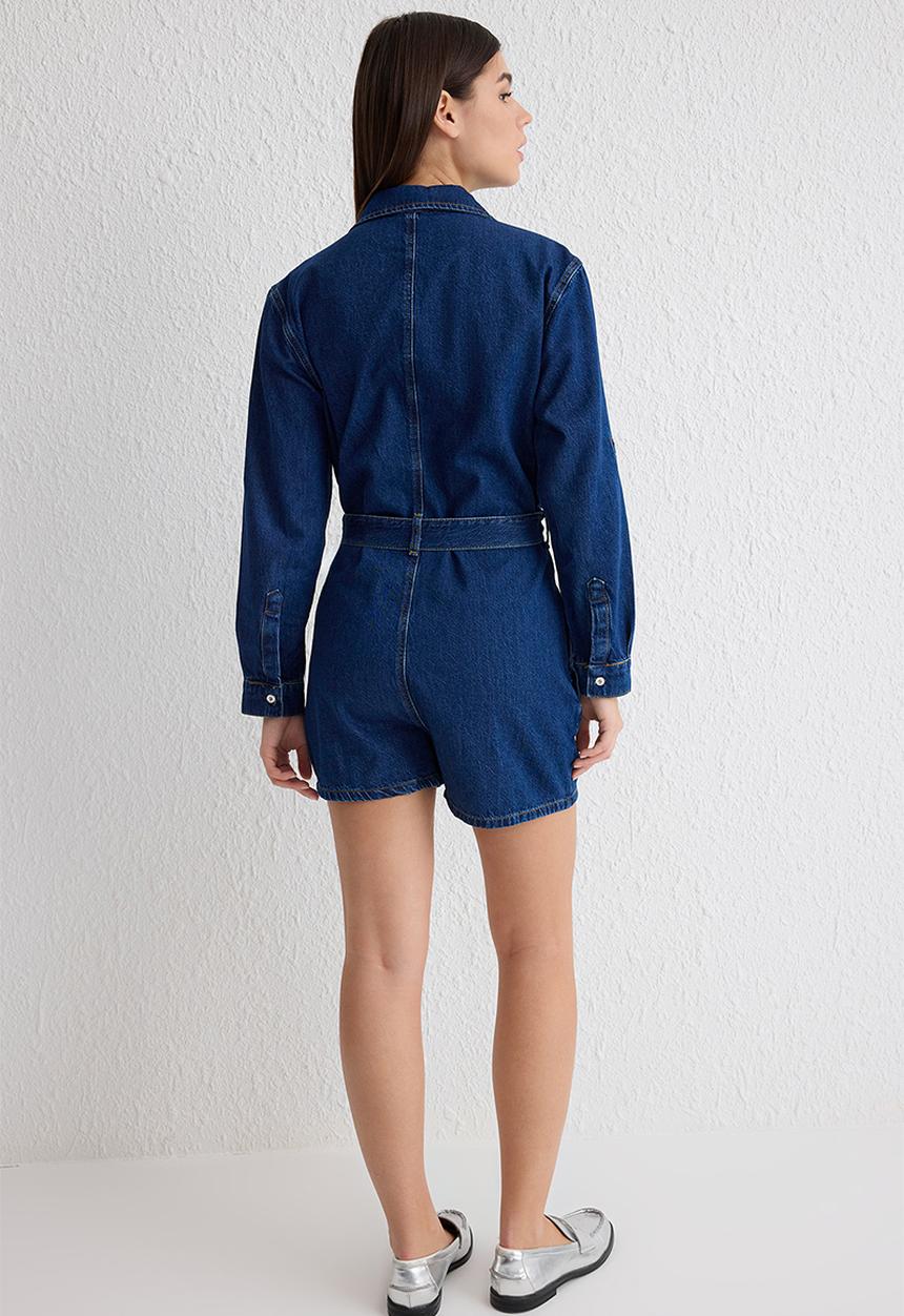 Trendyol - Belted mini denim overalls  - blue