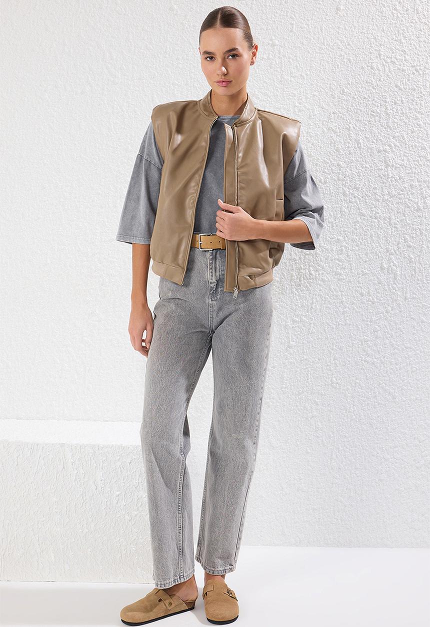 Trendyol - Regular faux leather vest  - mink