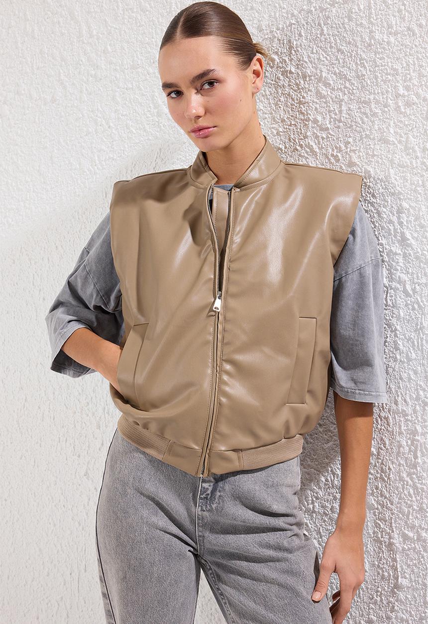 Trendyol - Regular faux leather vest  - mink