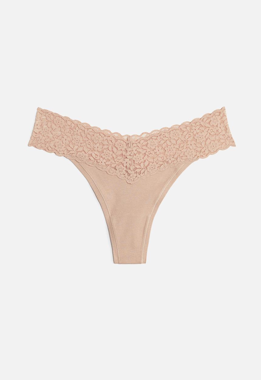 H&M - 3-pack cotton and lace thong briefs - white,beige,black