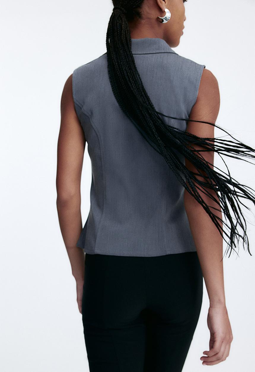 H&M - Collared zip-through vest top - dark grey marl 