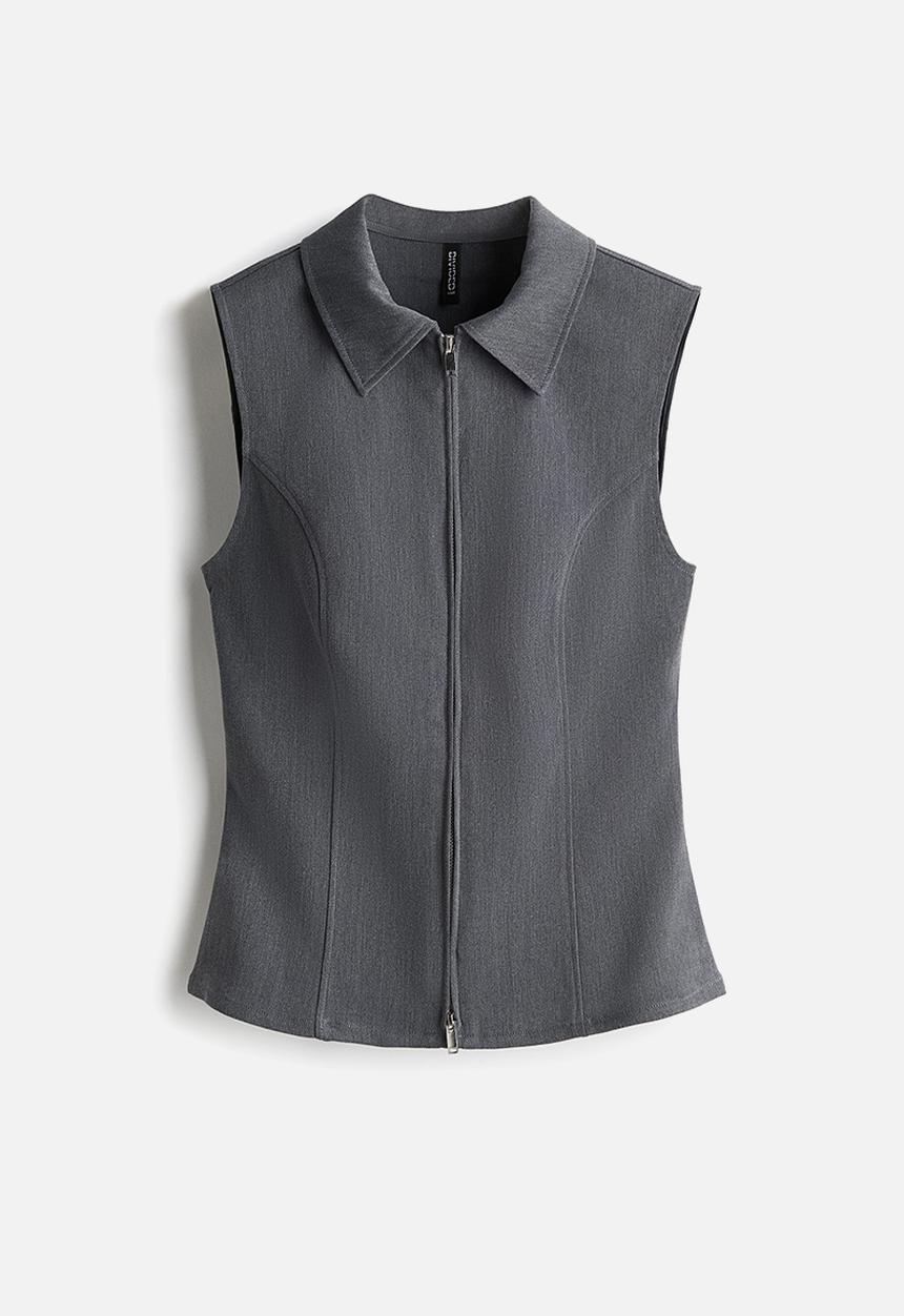 H&M - Collared zip-through vest top - dark grey marl 