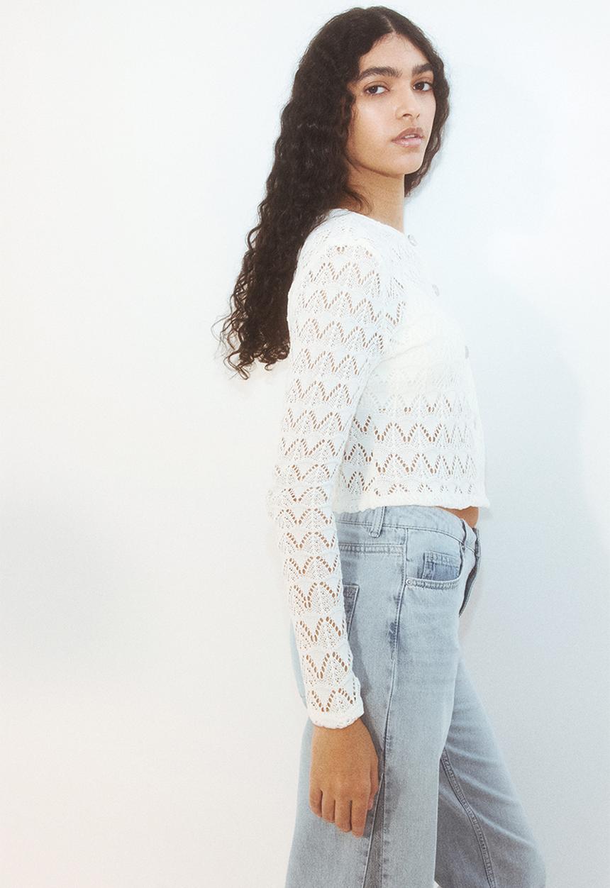 H&M - Pointelle-knit cardigan - cream 