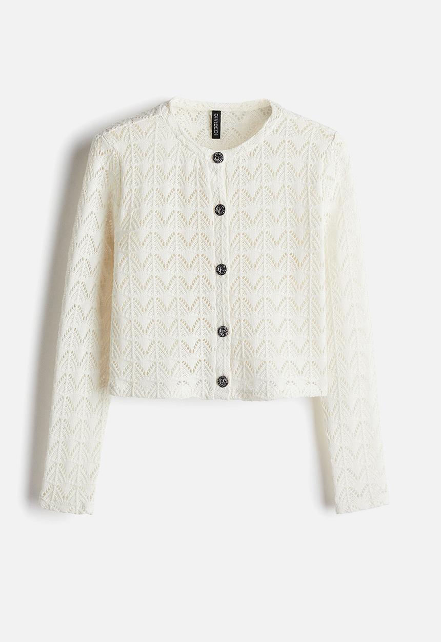 H&M - Pointelle-knit cardigan - cream 