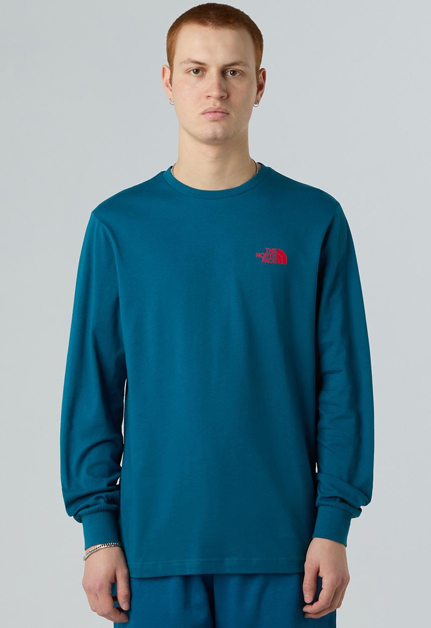 The North Face - Long Sleeve Box Nse Tee - Mineral Ink-Tnf Red