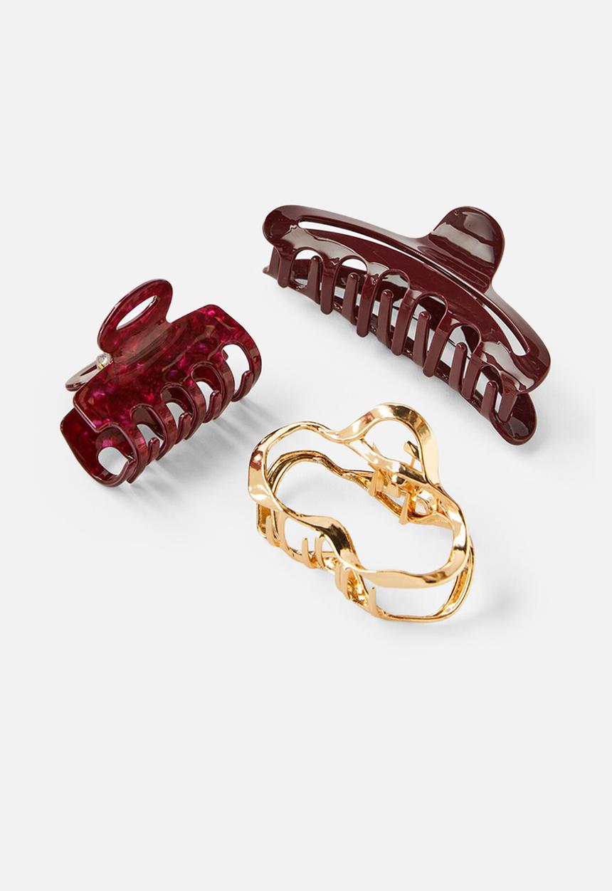 Rubi - 3pk hair claw- gold/red marble