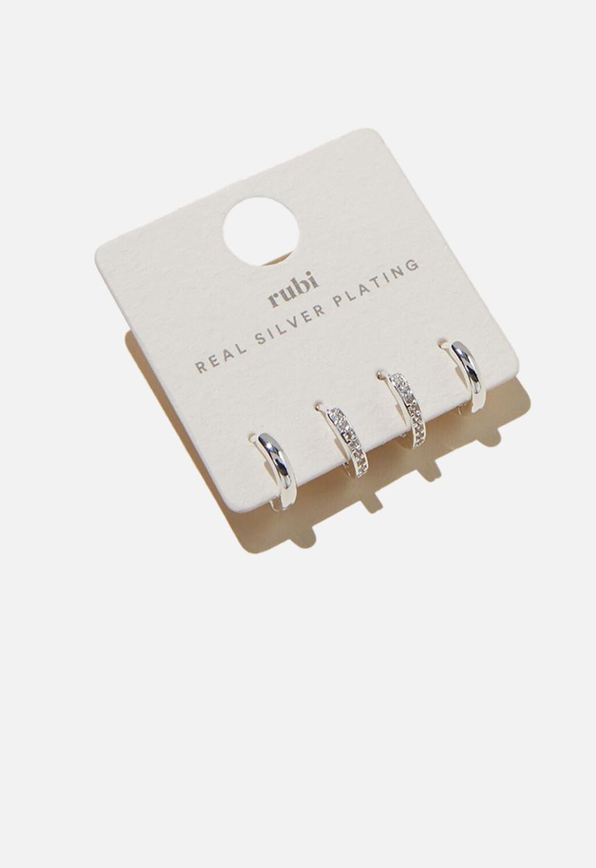 Rubi - 2 Pack small earring sterling silver plated diamante - silver