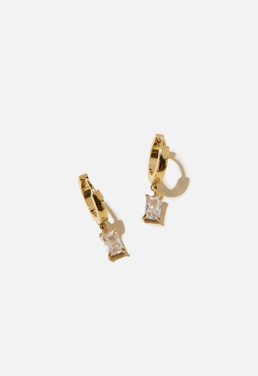 Rubi - Waterproof mid charm earring- gold plated diamante baguette