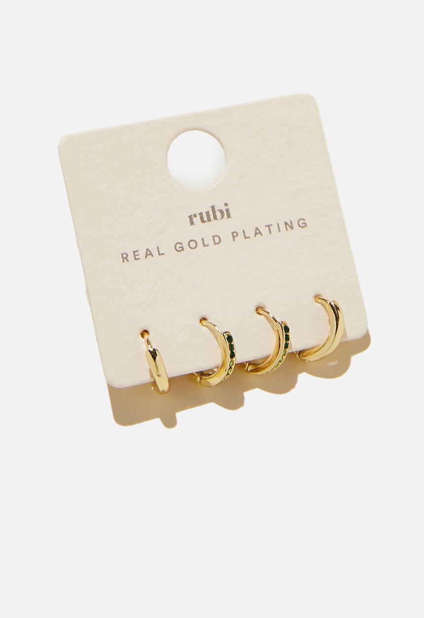 Rubi - 2 Pack small earring gold plated green ombre diamante - gold
