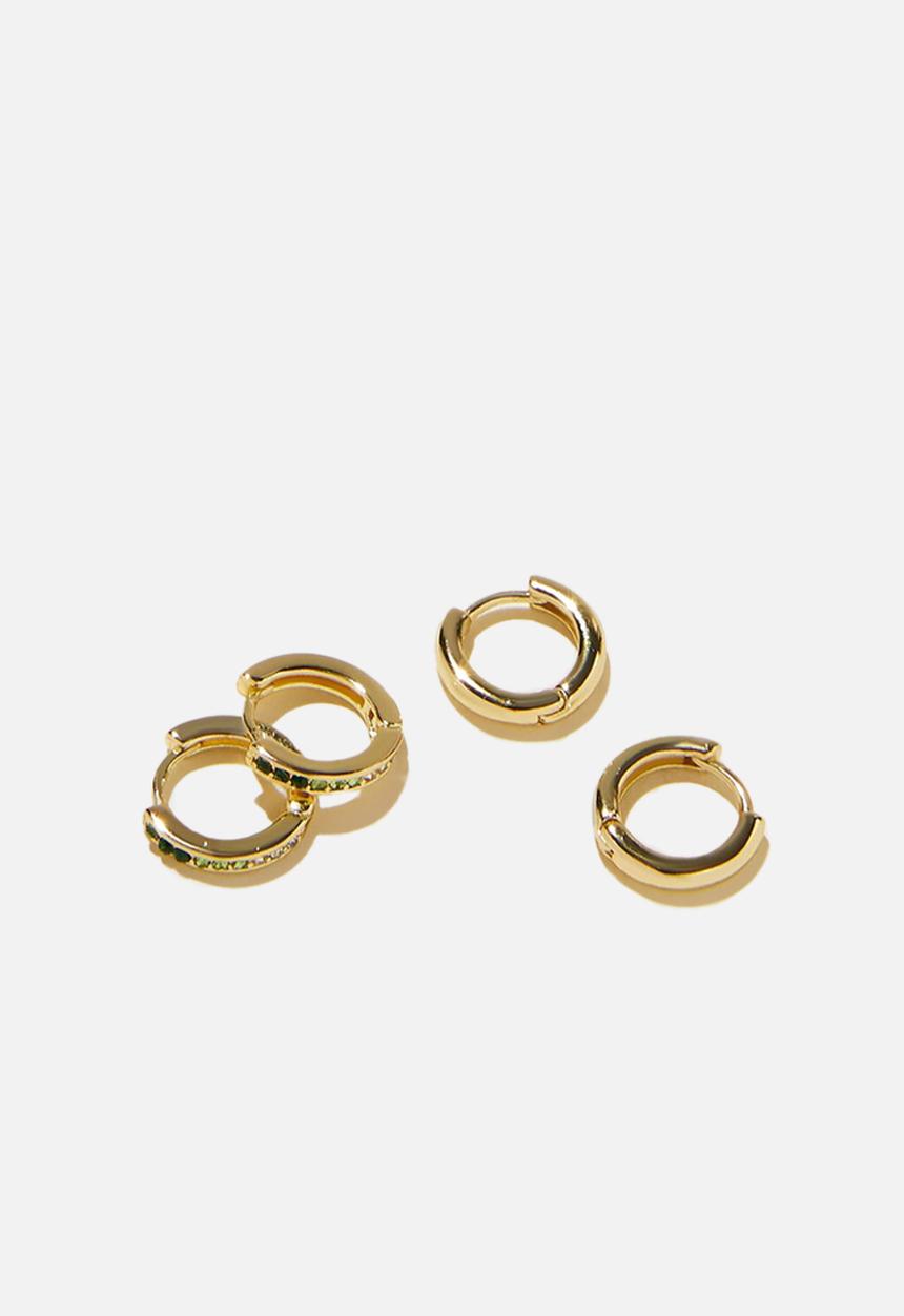 Rubi - 2 Pack small earring gold plated green ombre diamante - gold
