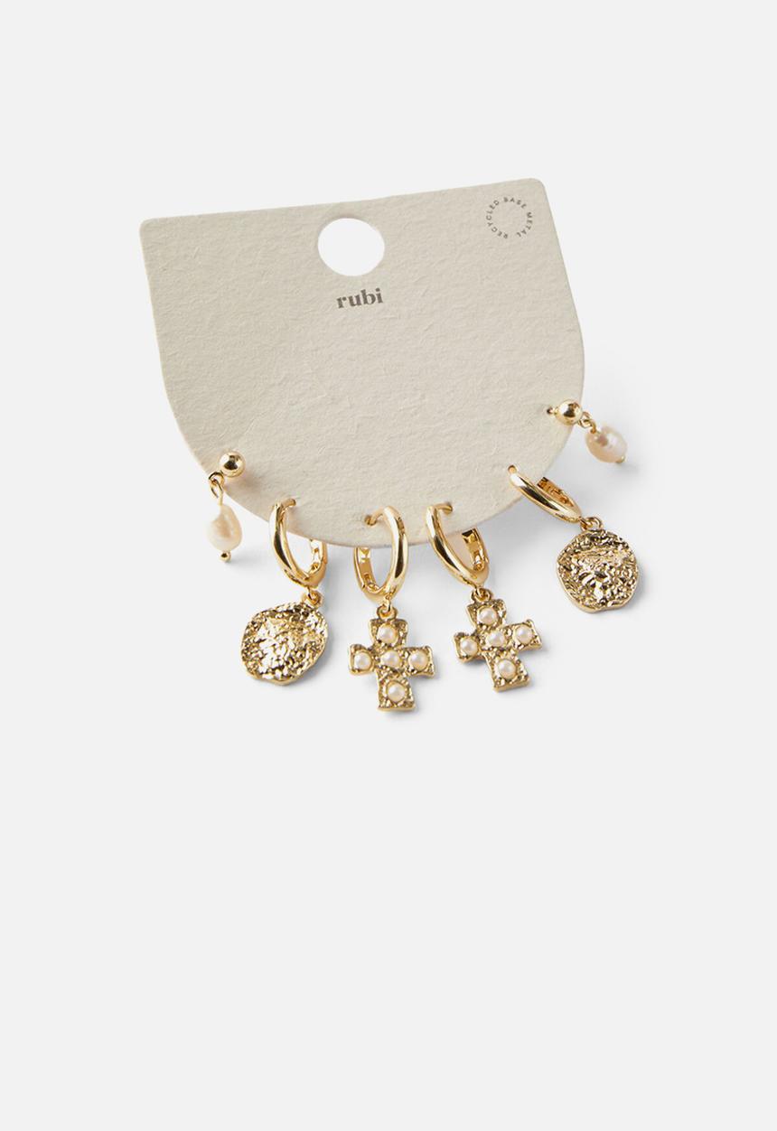 Rubi - 3 Pack mid earring up boho babe multi charm - gold