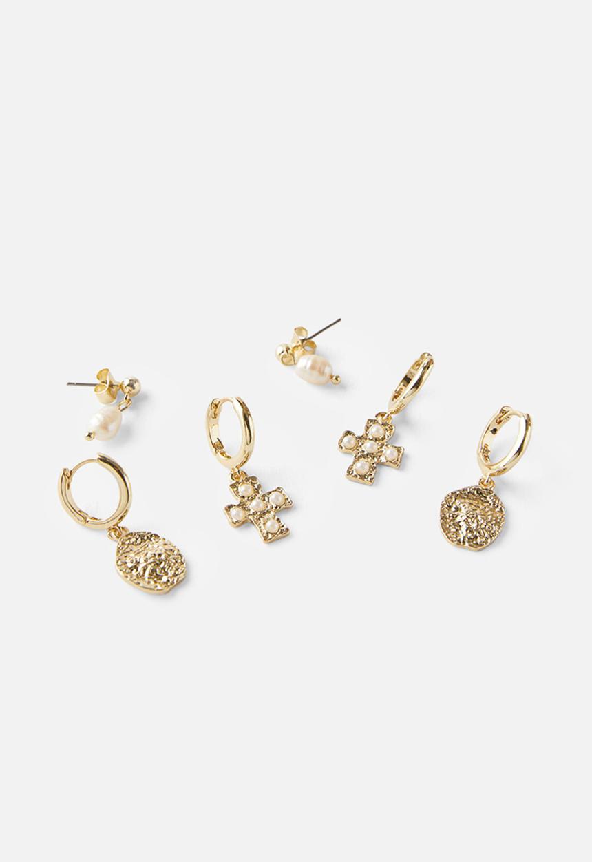 Rubi - 3 Pack mid earring up boho babe multi charm - gold
