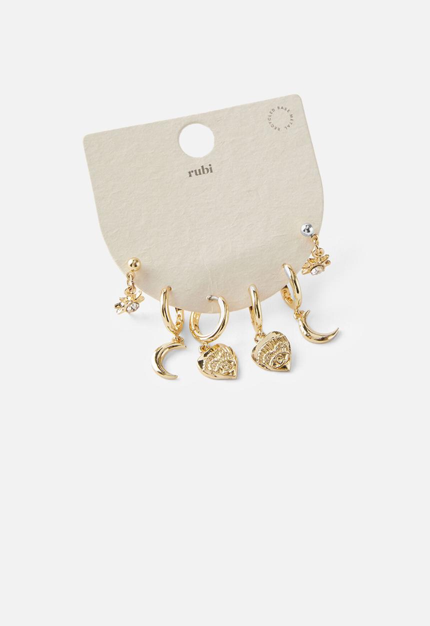 Rubi - 3 Pack mid earring up celestial multi charm - gold