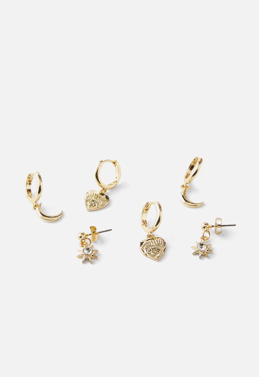 Rubi - 3 Pack mid earring up celestial multi charm - gold
