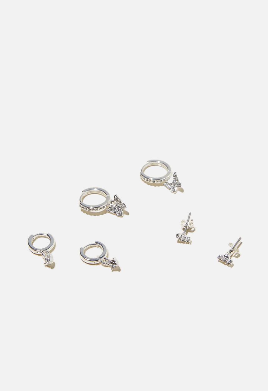 Rubi - 3 Pack small earring- sterling silver plated dia butterfly
