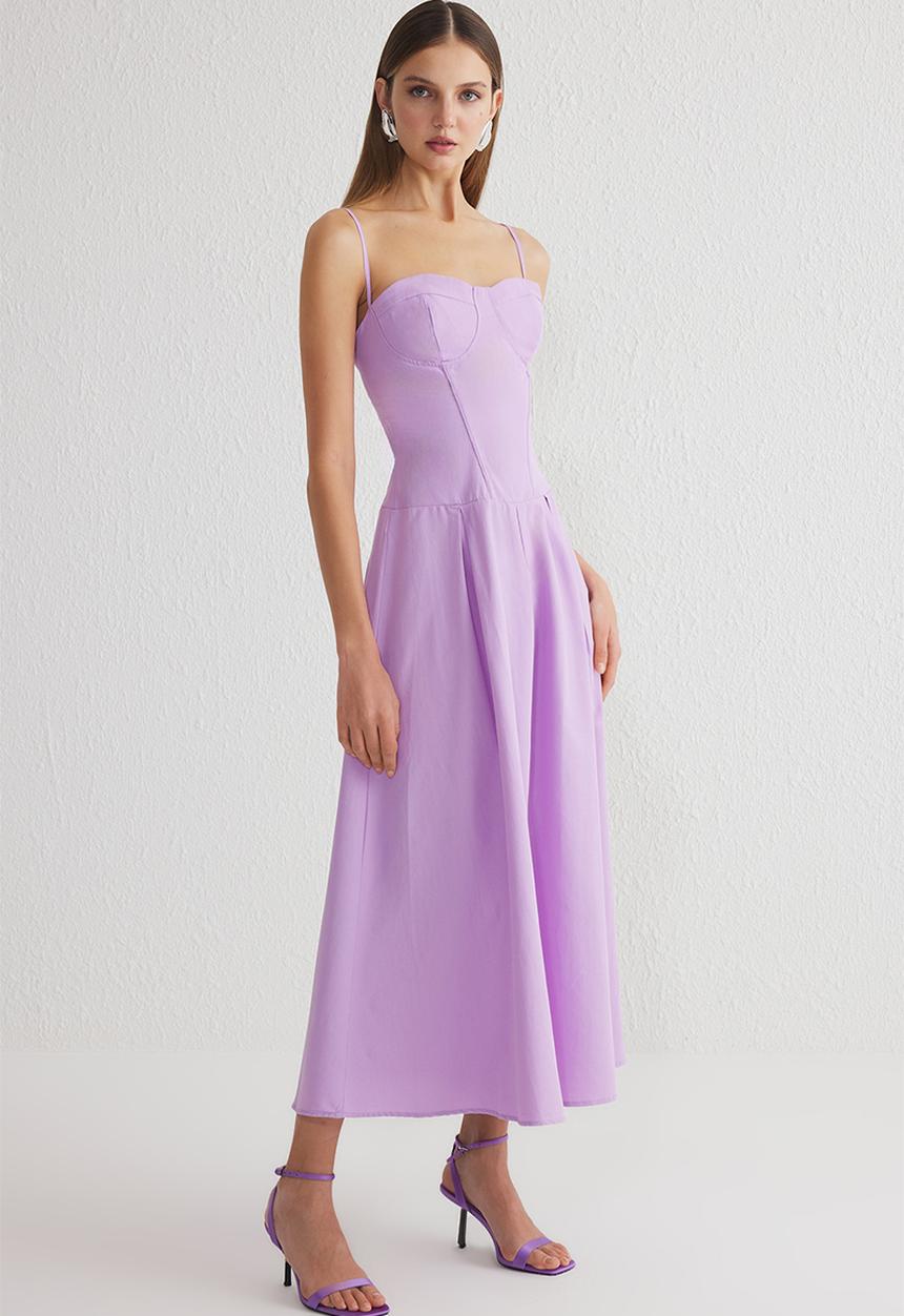 Trendyol - A-Line Corset-Look Midi Chic Evening Dress  - lilac