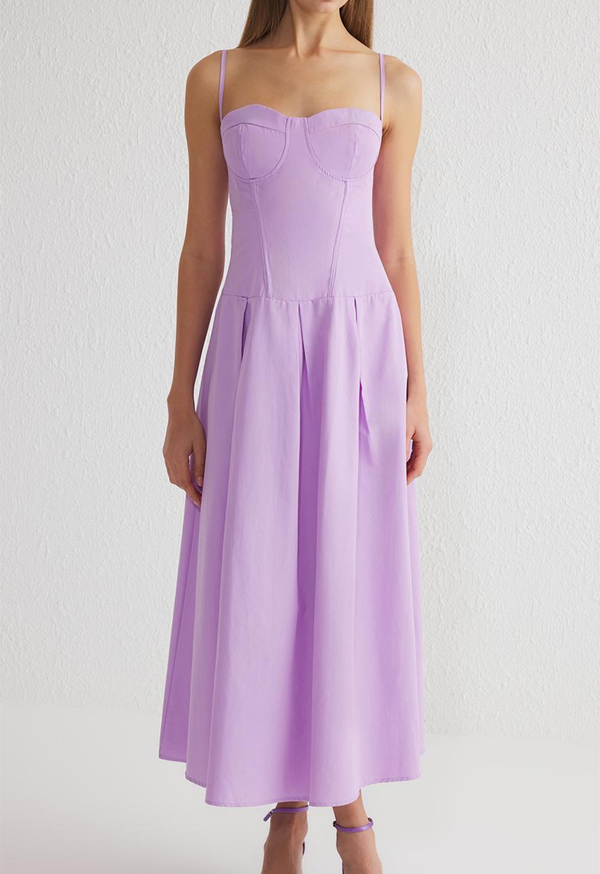 Trendyol - A-Line Corset-Look Midi Chic Evening Dress  - lilac