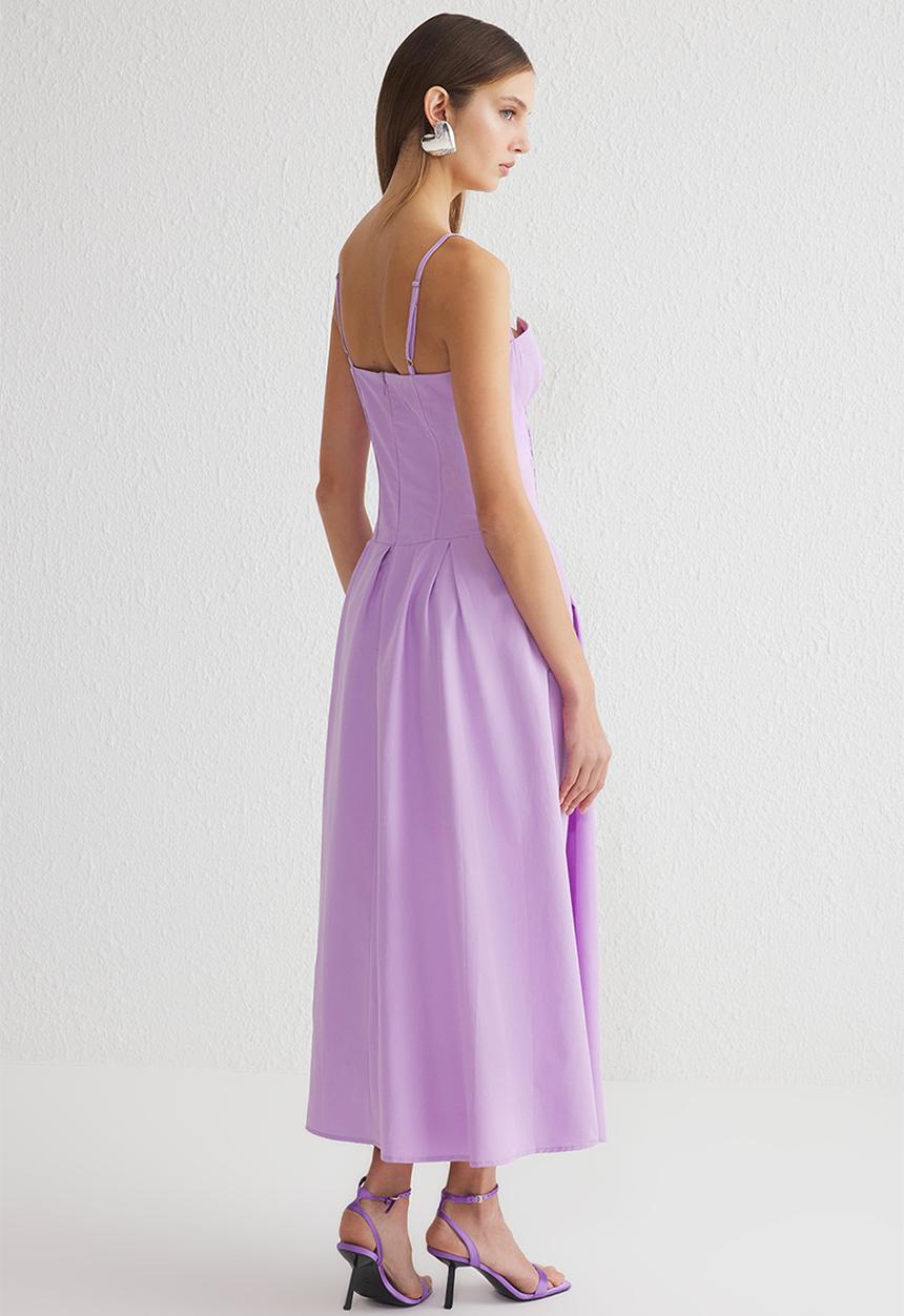 Trendyol - A-Line Corset-Look Midi Chic Evening Dress  - lilac