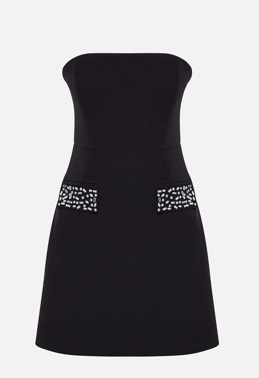 Trendyol - Shiny Strapless Woven Evening Dress  - Black