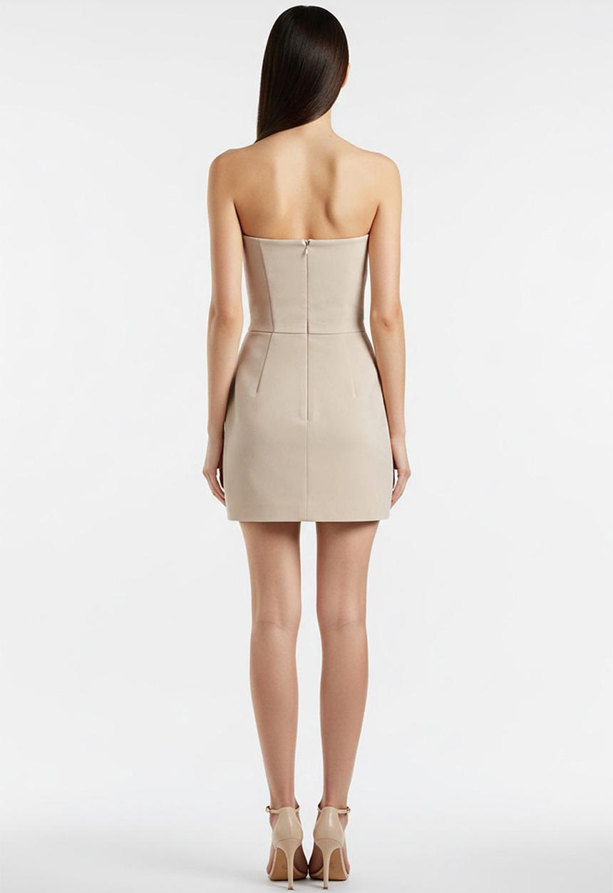 Trendyol - Shiny Stone Strapless Woven Evening Dress Graduation Dress - beige