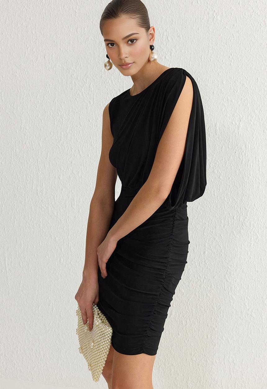 Trendyol - Black Fitted Knitted Chic Short Evening Dress