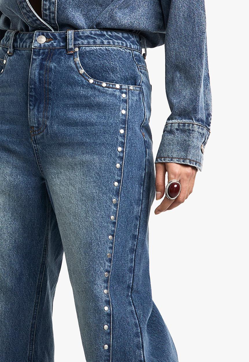 boohoo - Stud detail jean - mid blue