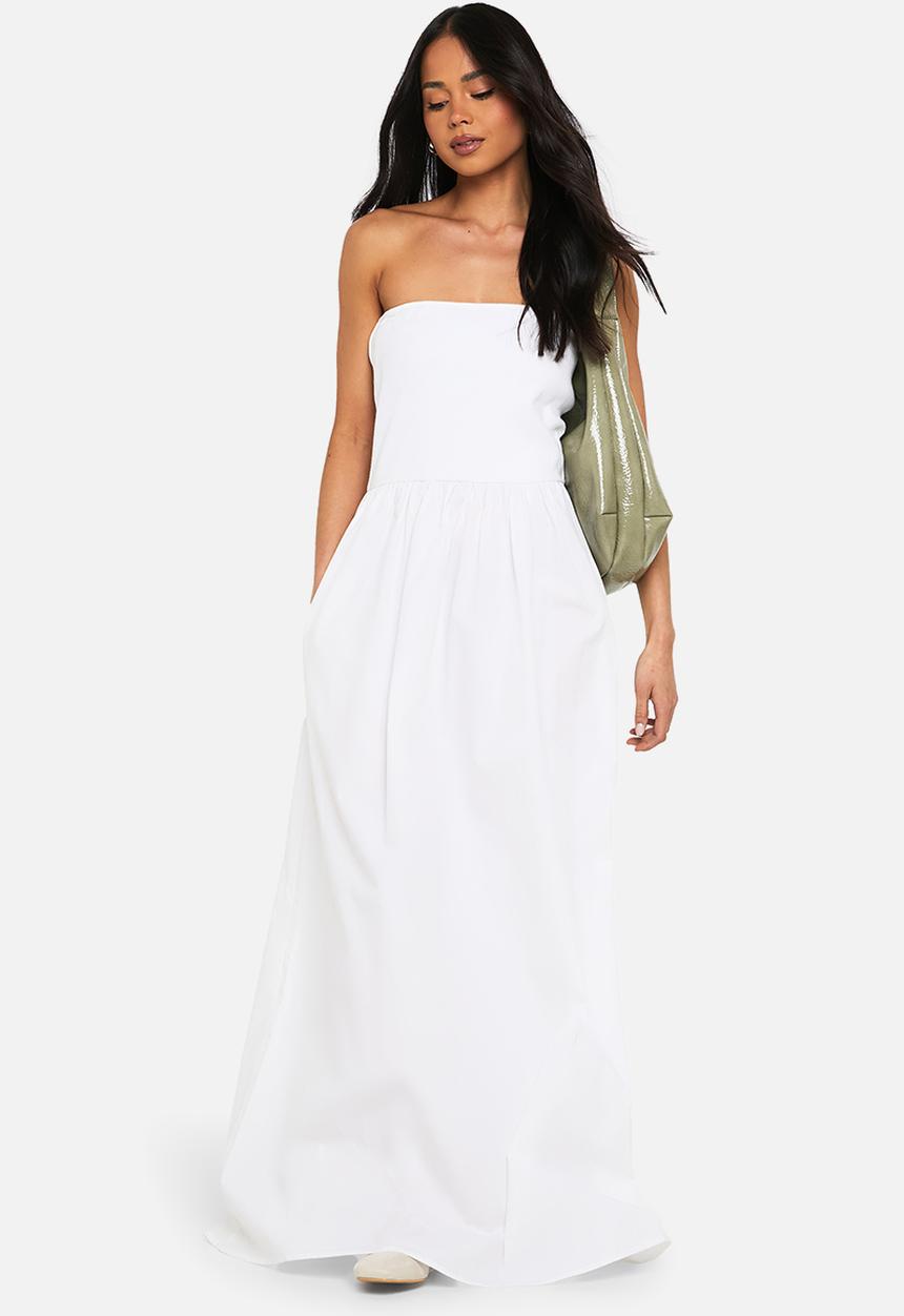 boohoo - Jersey cotton mix bandeau midaxi dress - white