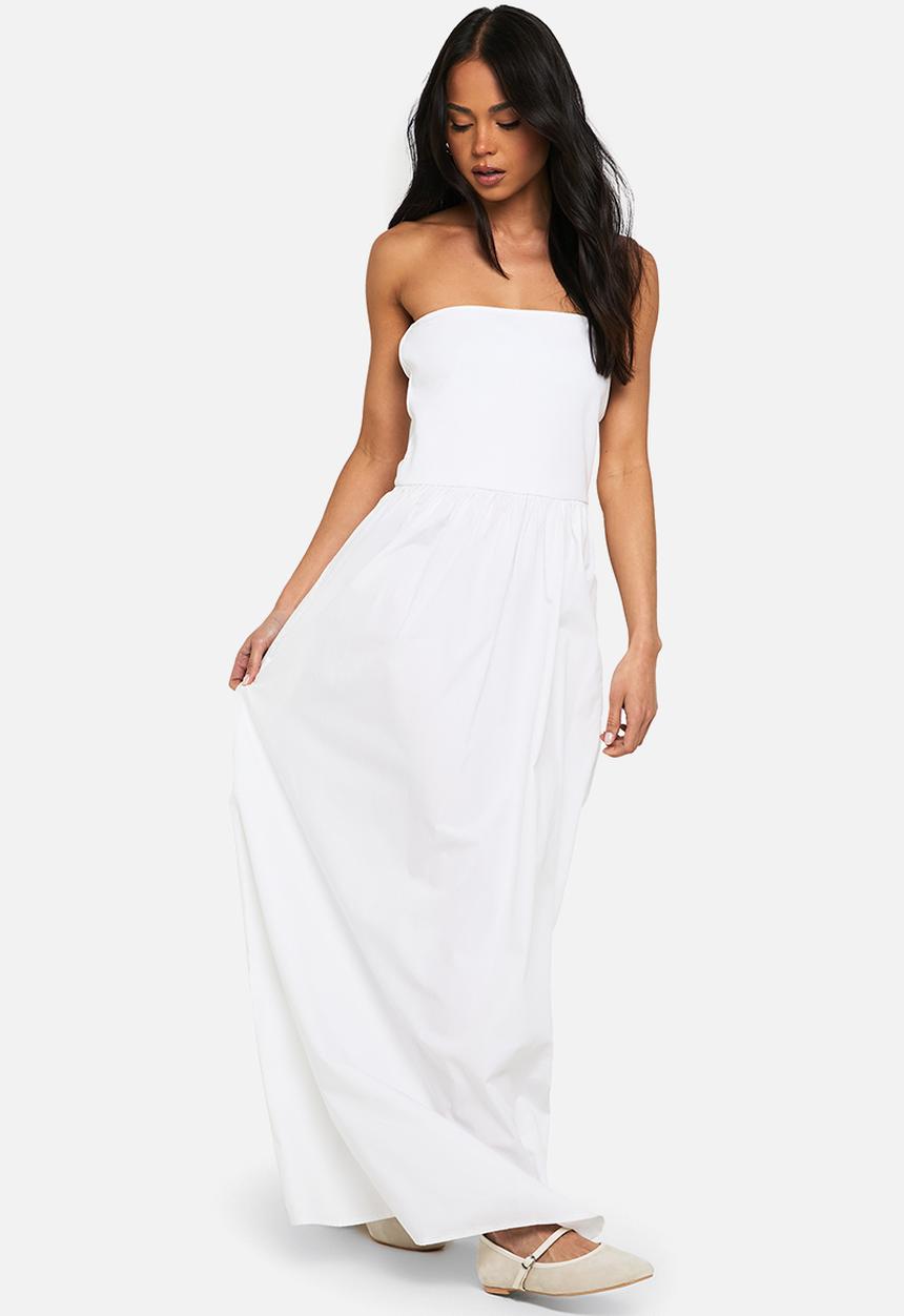 boohoo - Jersey cotton mix bandeau midaxi dress - white