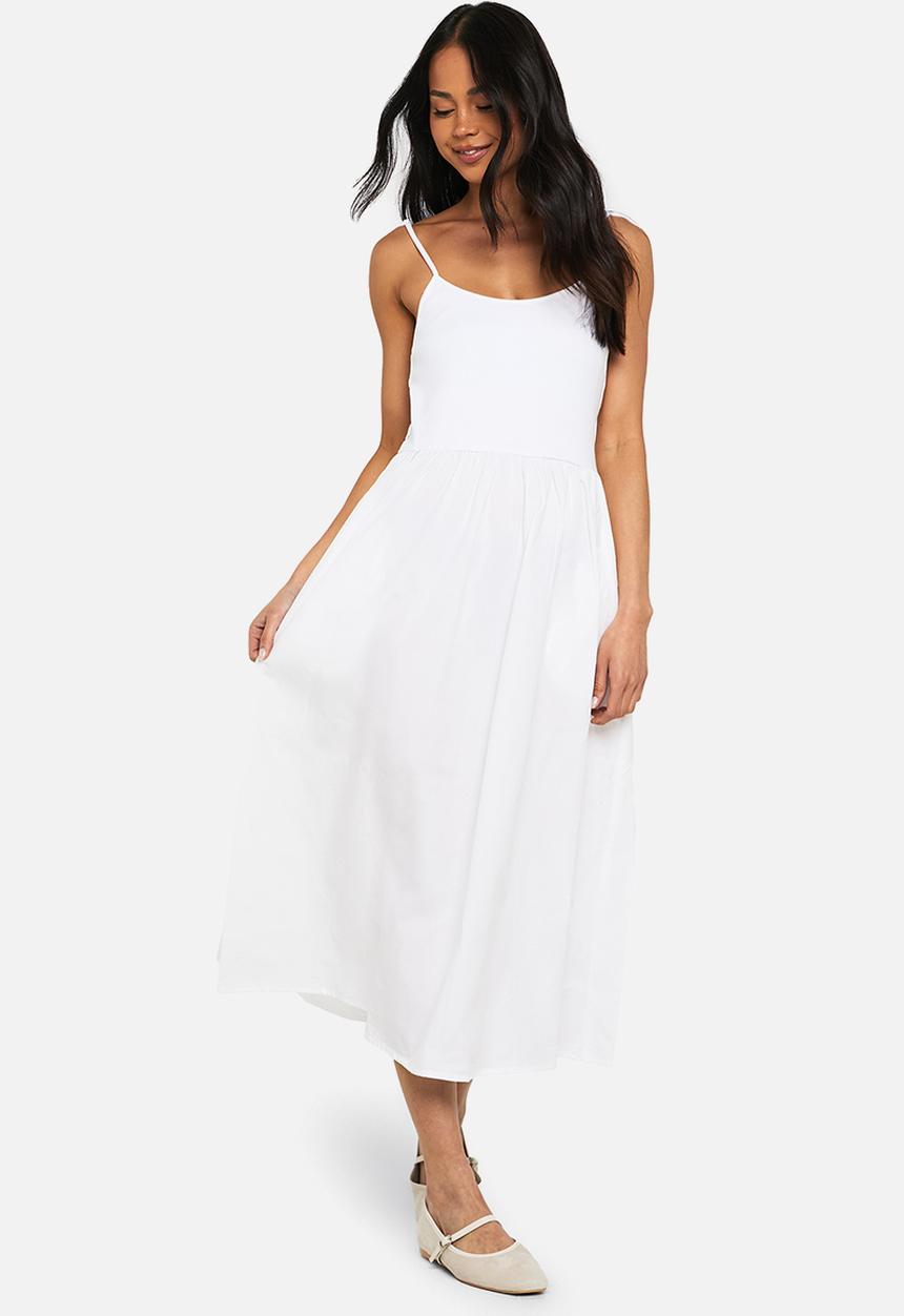 boohoo - Jersey cotton mix scoop neck midaxi dress - white