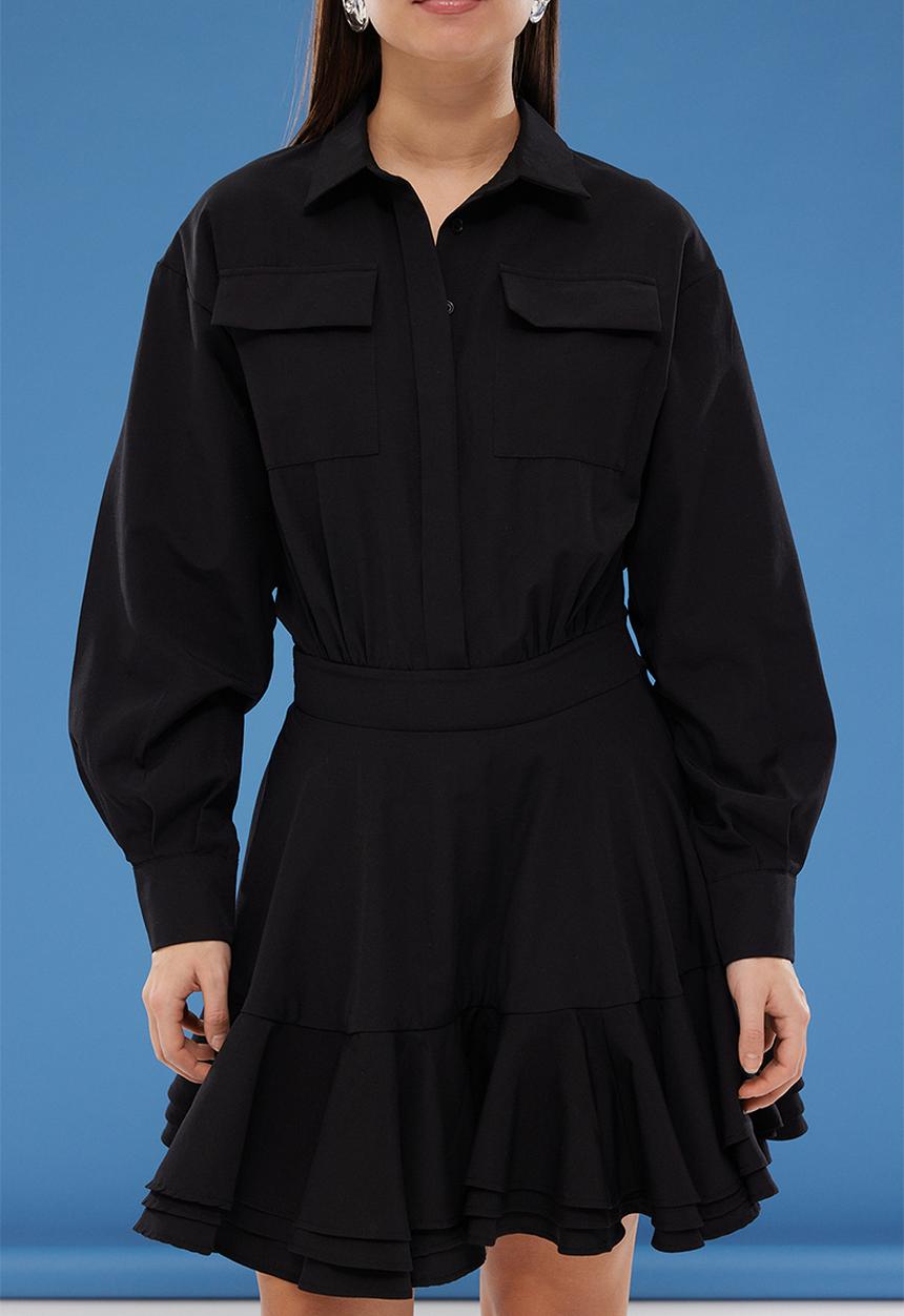 Trendyol - Black Mini Woven Dress with Flounce Detail