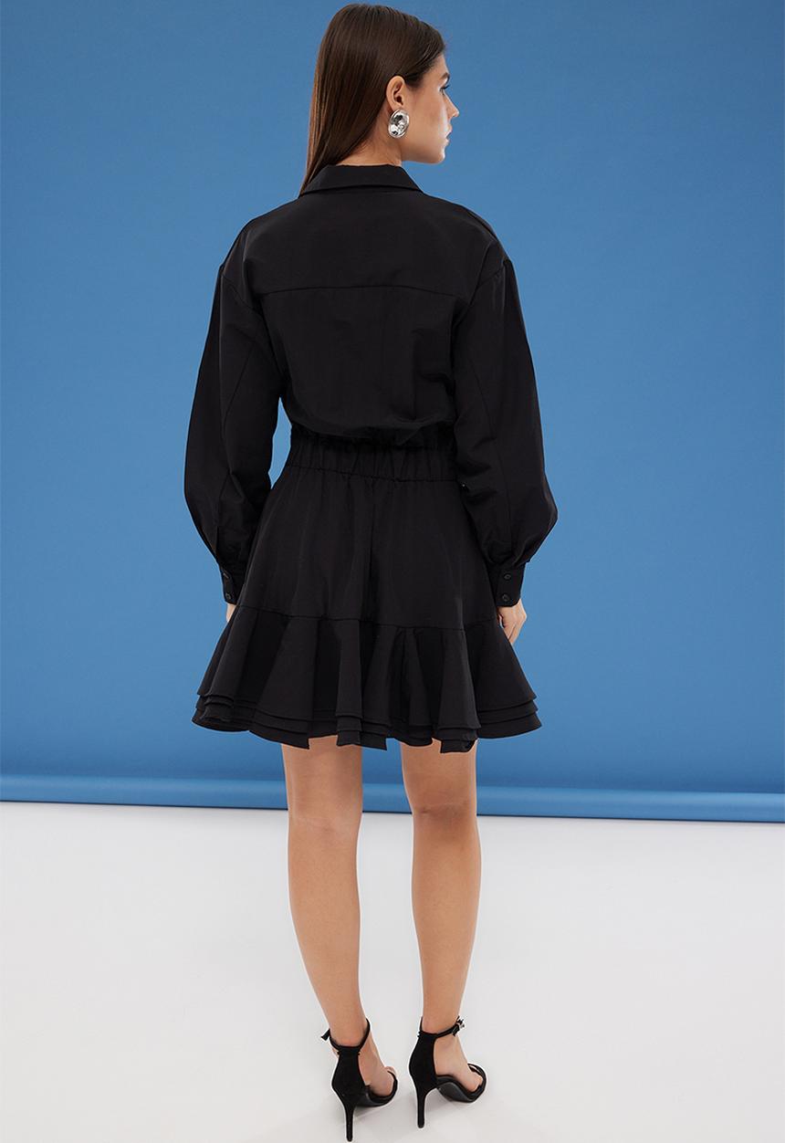 Trendyol - Black Mini Woven Dress with Flounce Detail