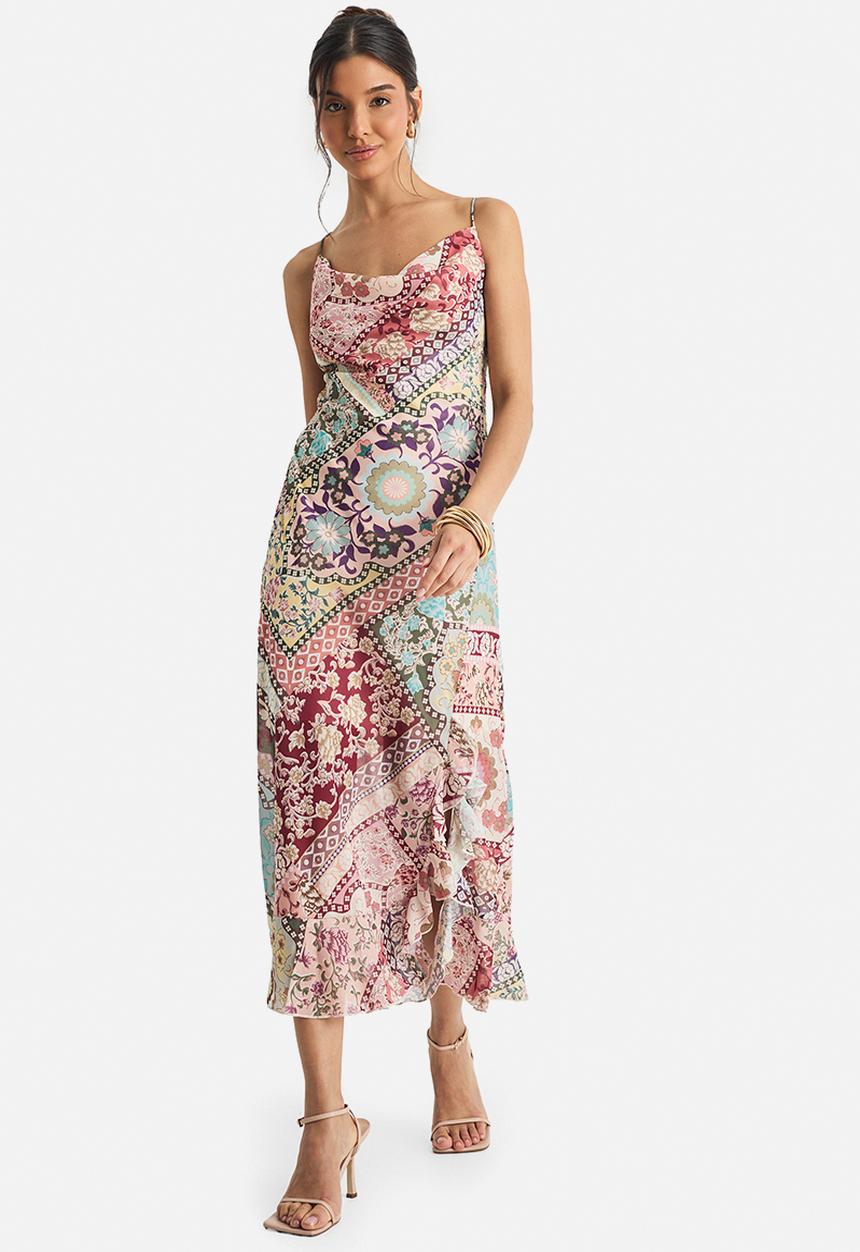 boohoo - Paisley chiffon slip dress - dusky pink