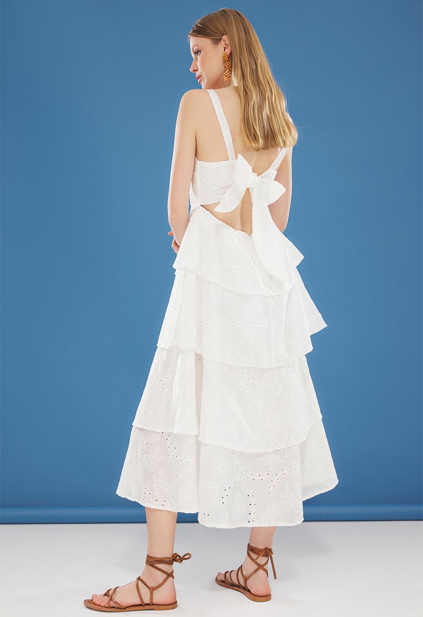 Trendyol - White Maxi Embroidered Woven Dress  Tie Detail on the Back